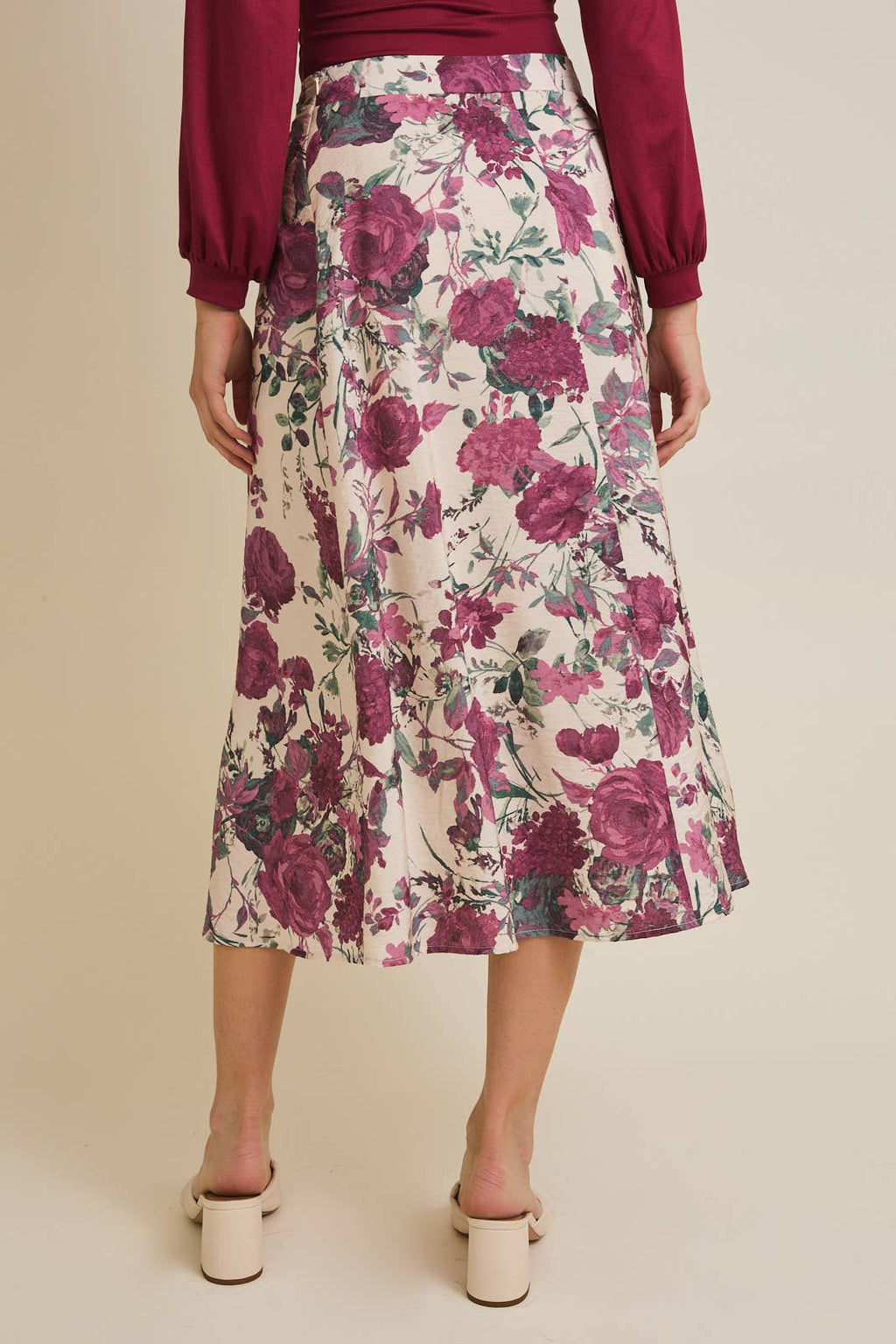 FLARE HEM FLORAL MIDI SKIRT