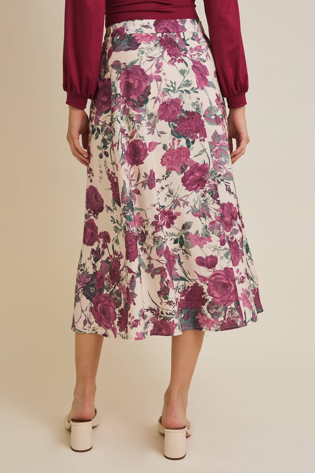 FLARE HEM FLORAL MIDI SKIRT