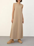 Effortless plain round neck sleeveless maxi swing dress