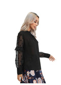 Polka Dot Sheer Sleeve Black Top